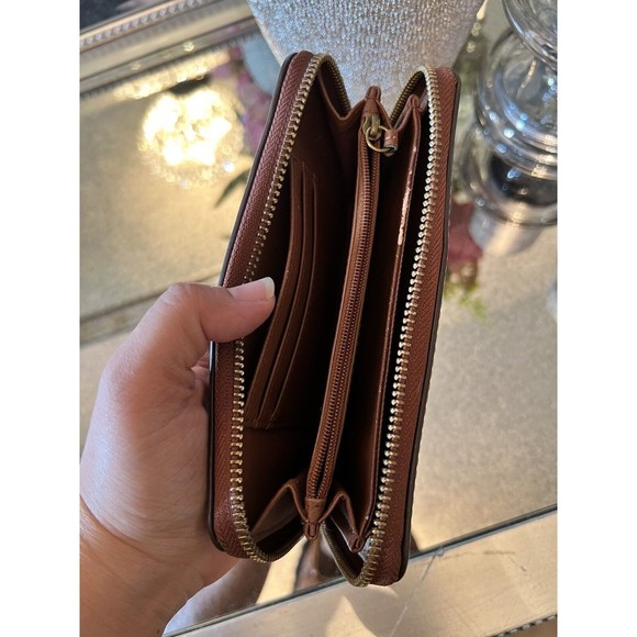 Fossil Cowhide Genuine Leather Zip Around Wallet Outer Zip Coin, Brown - Picture 7 of 11
